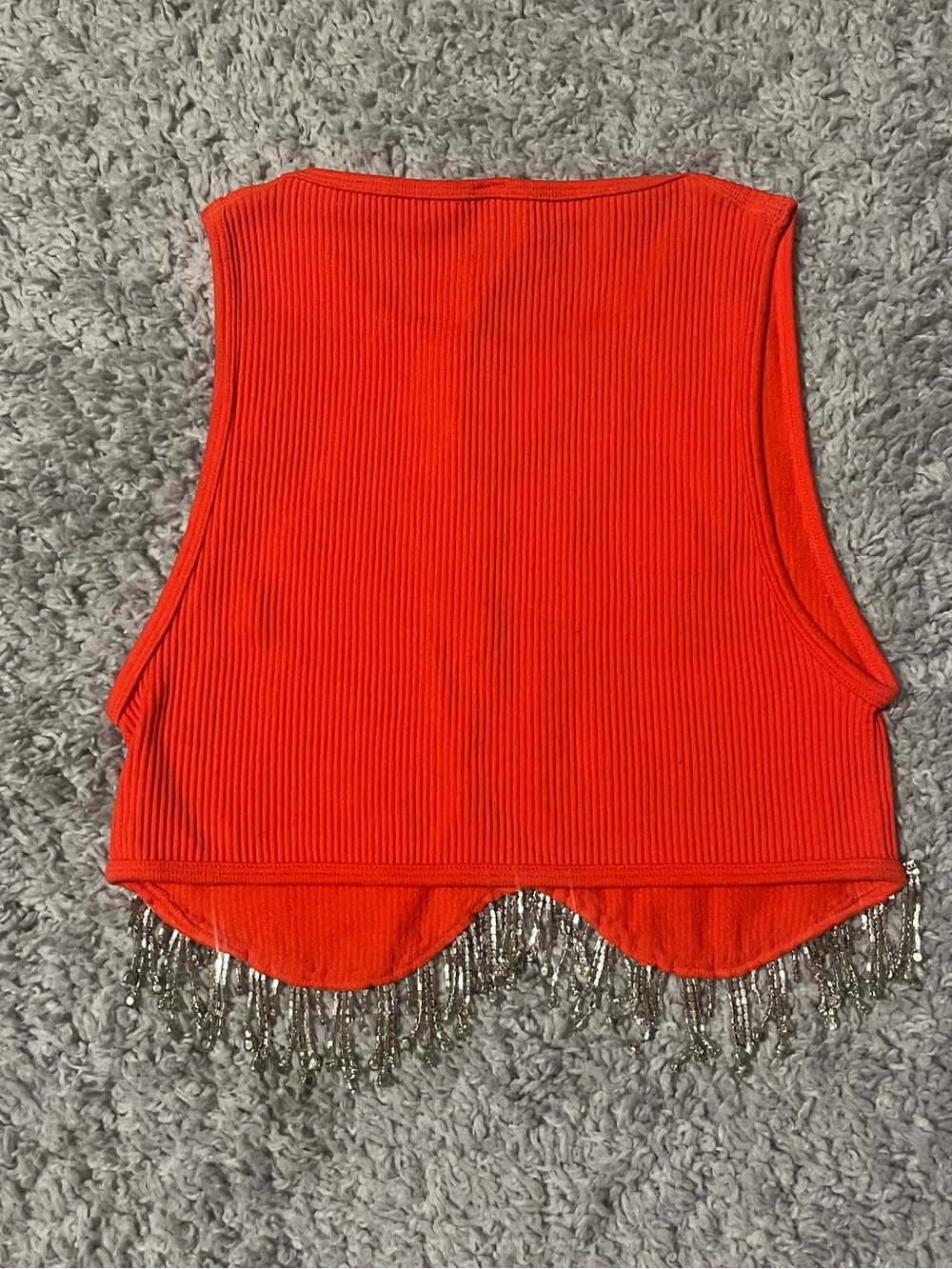 ANWND Orange Ribbed Rhinestone Fringe Cropped Tank Top - Picture 4 of 6